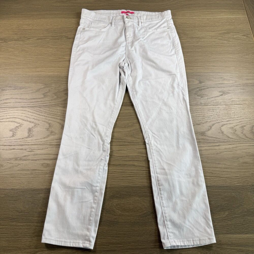 Lilly Pulitzer Jeans Women 12 White Cotton Blend Stretch Straight Pants Designer